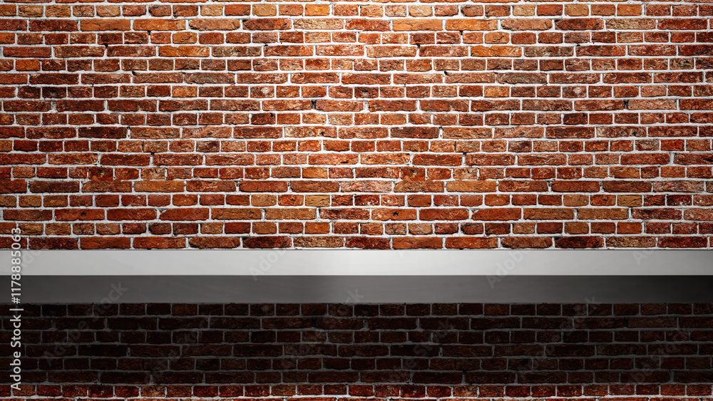 Poster red wall with white shelf. abstract pattern of a brick wall
