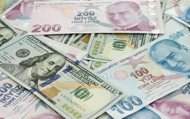 US Dollar and Turkish Lira side by side