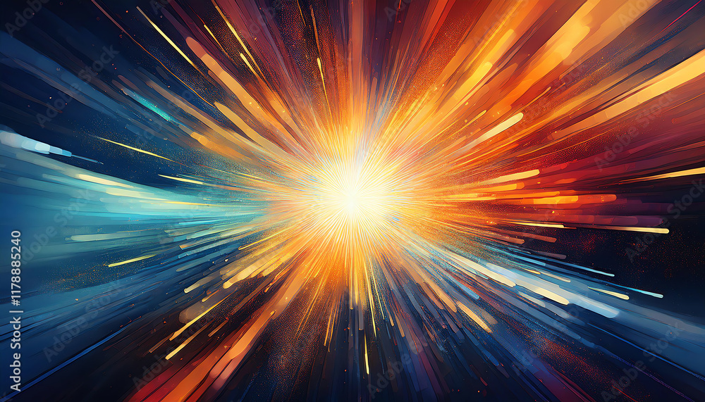 Poster a vibrant burst of light radiates from the center, creating an explosion of colors and dynamic movem