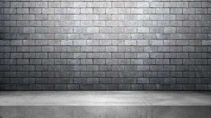 Black wall with white shelf. Abstract pattern of a brick wall