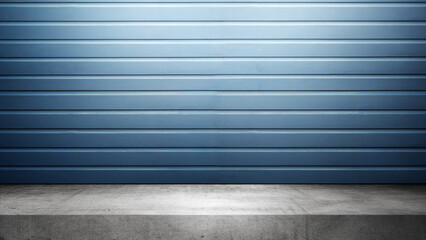 Blue wall with white shelf. Abstract pattern of a wall with horizontal ribbed lines