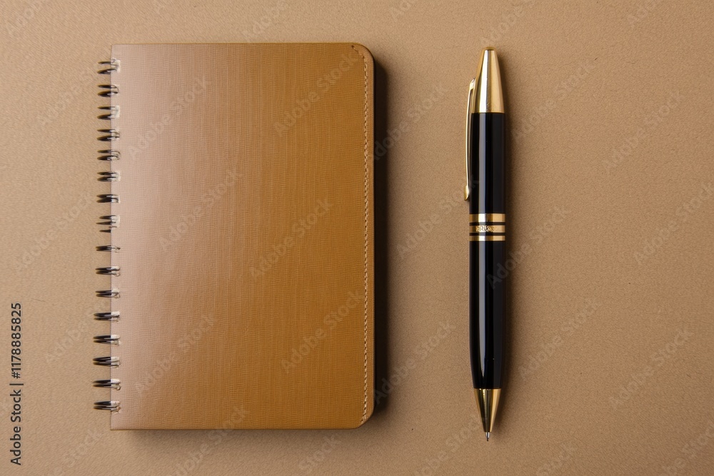 Poster a clean notebook and a sleek pen placed symmetrically on a minimalistic background create an elegant