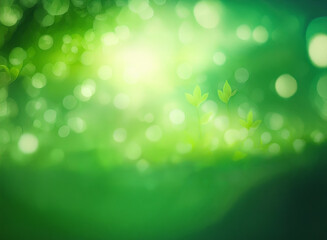 Obraz premium Serene nature scene. Soft sunlight filters through lush green foliage, creating a bokeh effect and highlighting delicate leaves. A peaceful, idyllic setting.