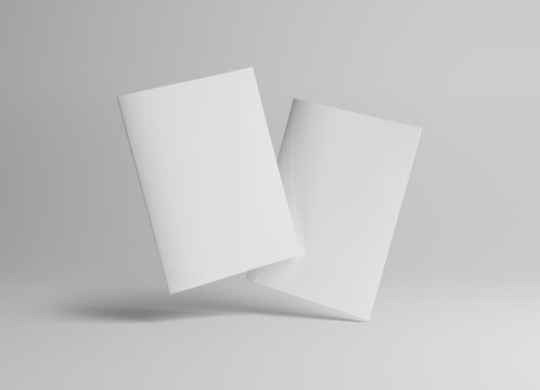 Two floating magazine covers Mockup on white background with soft shadows. 3D rendering