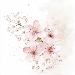 Watercolor Pink Cherry Blossoms Illustration