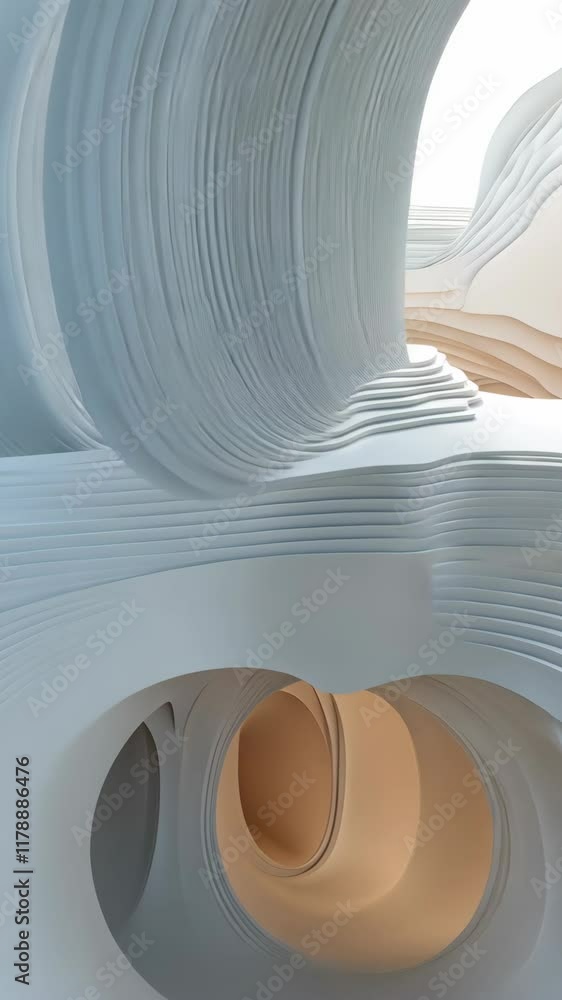 Poster intricate white and beige sculptural architecture showcases fluid lines and unique forms in modern d