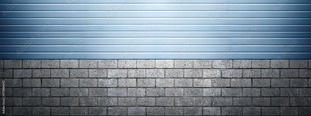 Poster closeup view of gray wall. abstract pattern of a wall with brick and horizontal ribbed lines