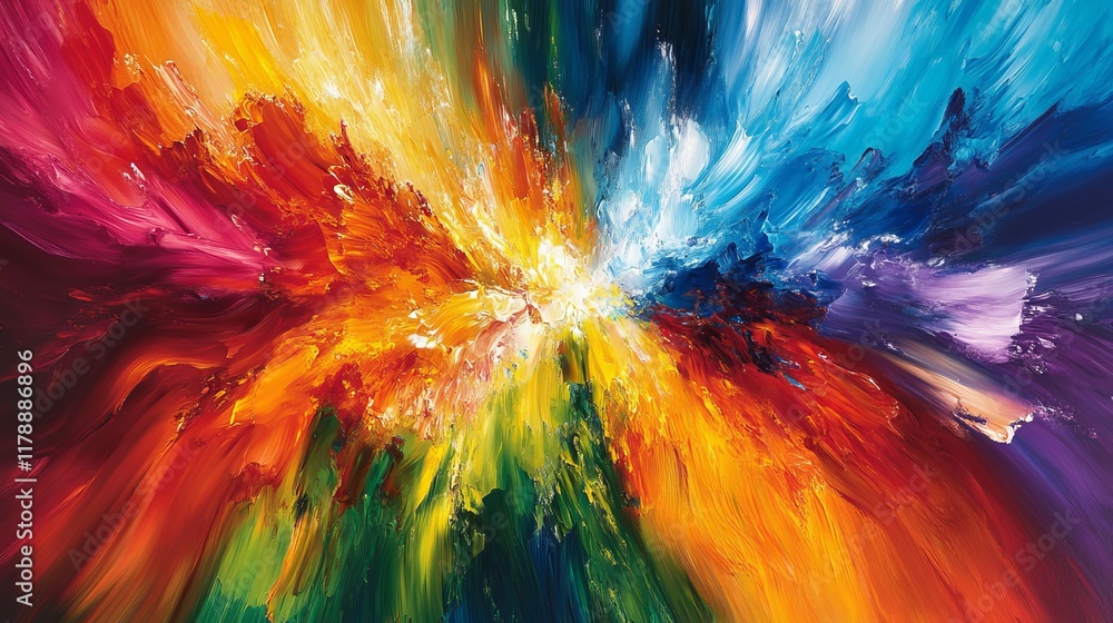 Aufkleber a dynamic abstract painting showcasing a vibrant explosion of colors with bold brush strokes and viv