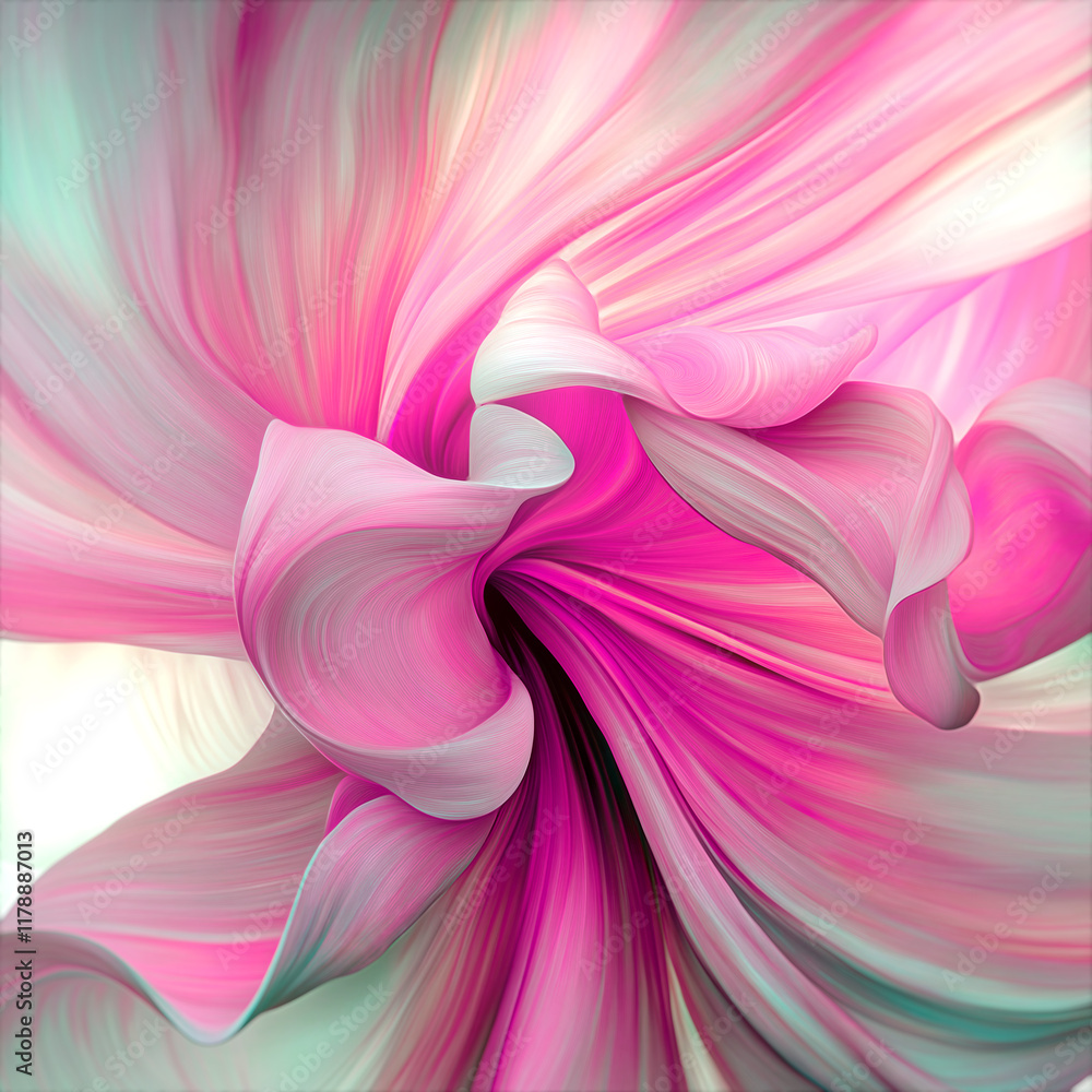 Fototapete abstract illustration of the unfolding petals of a fantastical flower. complex shades of pink and pu