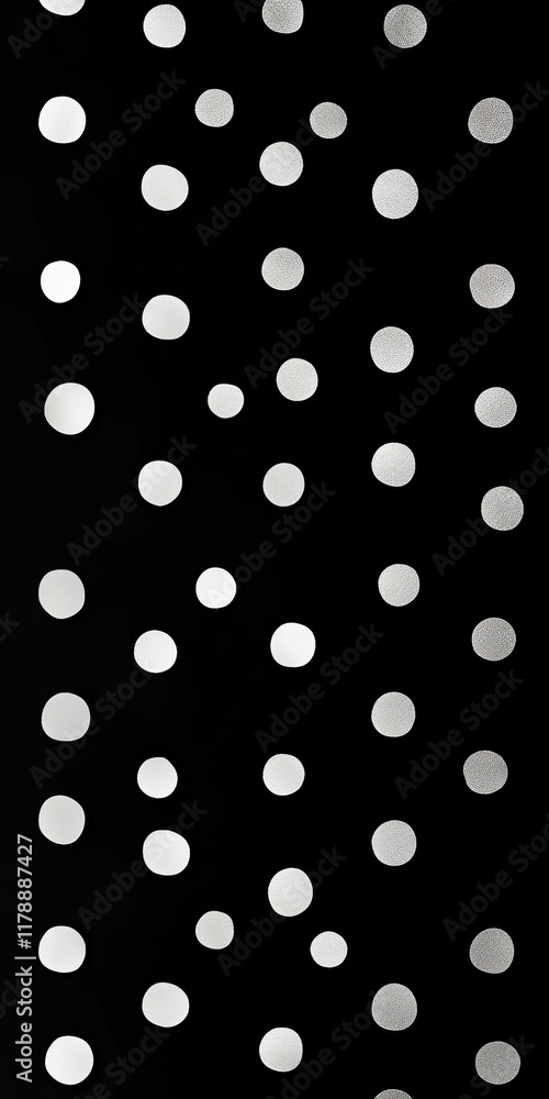 Poster minimalistic black and white polka dot pattern featuring circular shapes on a dark background, perfe