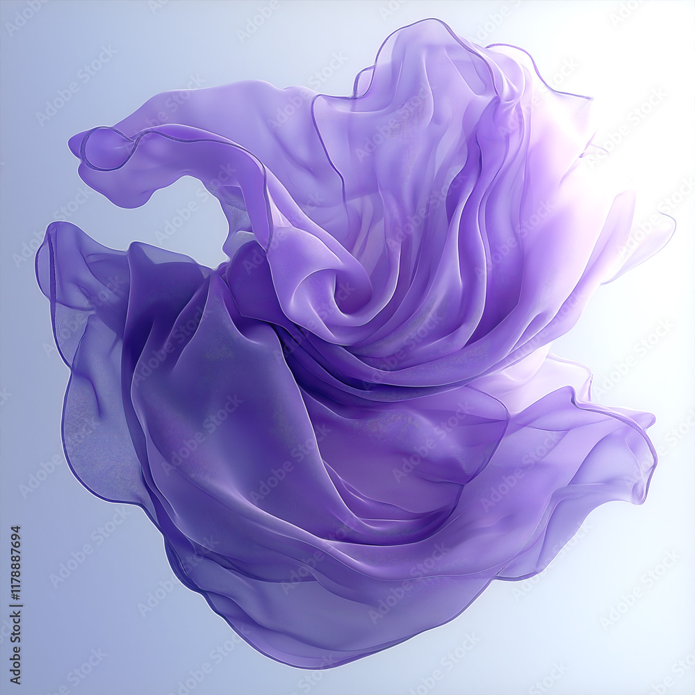 Aufkleber three-dimensional abstract illustration with soft, undulating shapes of transparent fabric in shades