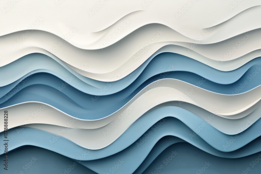Poster abstract depiction of flowing waves showcasing varied heights and curves in gentle blue hues. genera