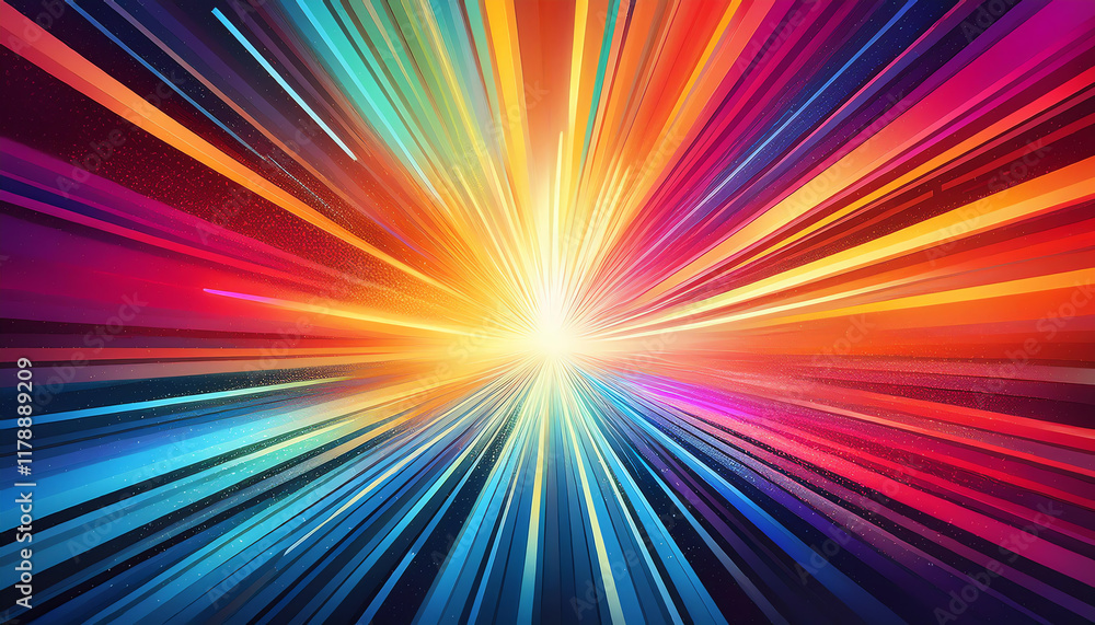 Aufkleber a vibrant explosion of colorful light rays radiating outward, creating a dynamic and energetic visua