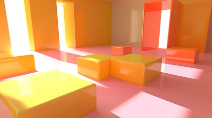 Abstract Room Design With Orange Yellow Cubes
