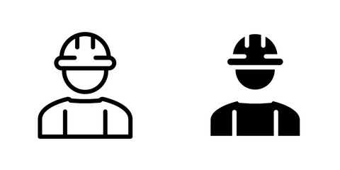 Construction worker icons collection in Filled flat and thin line style.