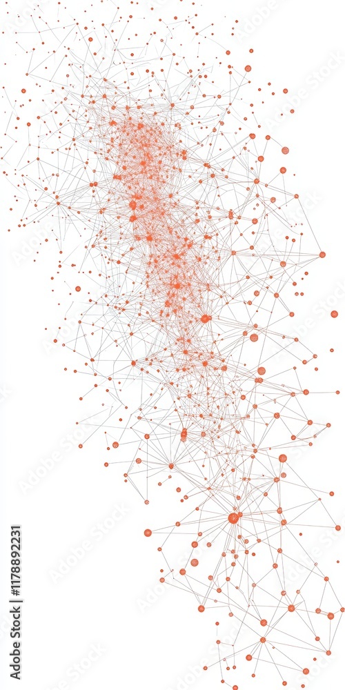 Poster explore an abstract visualization featuring connected nodes in a graph, with vibrant orange points a