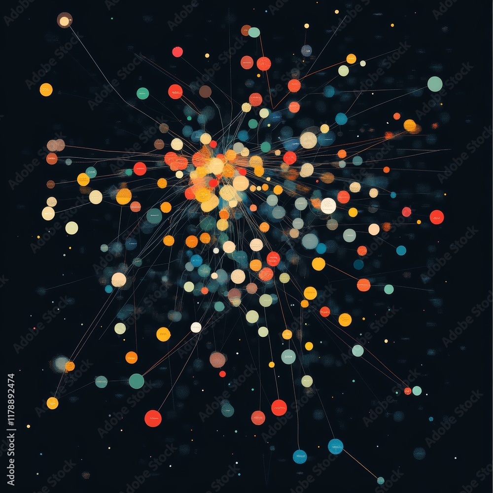 Poster colorful data clusters in organized layout representing information structure and analysis technique