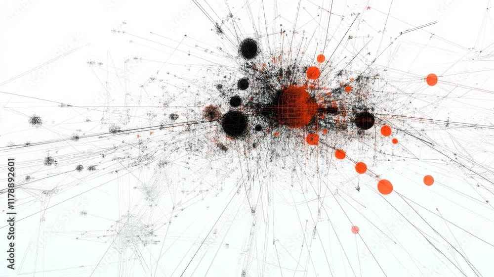 Poster interconnected data nodes visualization in abstract conceptual design representing complex relations
