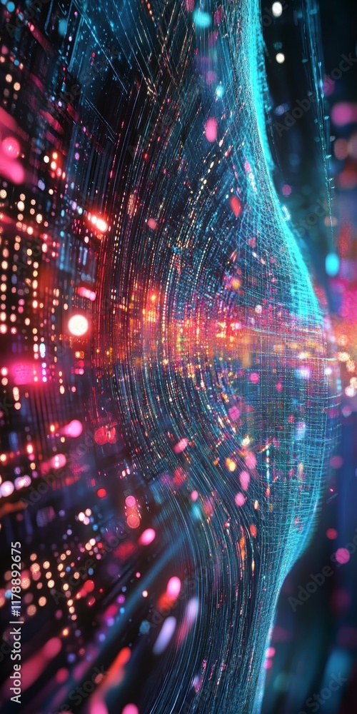 Poster experience a captivating visualization of surreal data points, featuring melting colors and futurist