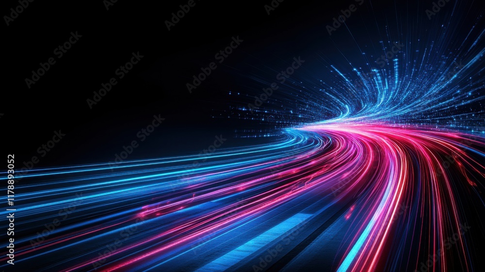 Aufkleber vivid abstract light trails in blue and red with digital elements creating motion and energy effect
