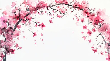 Naklejka premium Watercolor Cherry blossom blooming flower,Sakura tree or forest side view,Cherry tree spring flower background,elements for environment and garden,botanical in spring season.