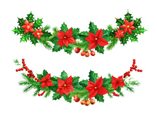 christmas holly wreath decoration vector
