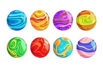 Creative and bright vector collection of colorful planet icons for modern designs.  
