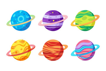 Stylish and vibrant planet icon set with colorful and bold vector illustrations.  
