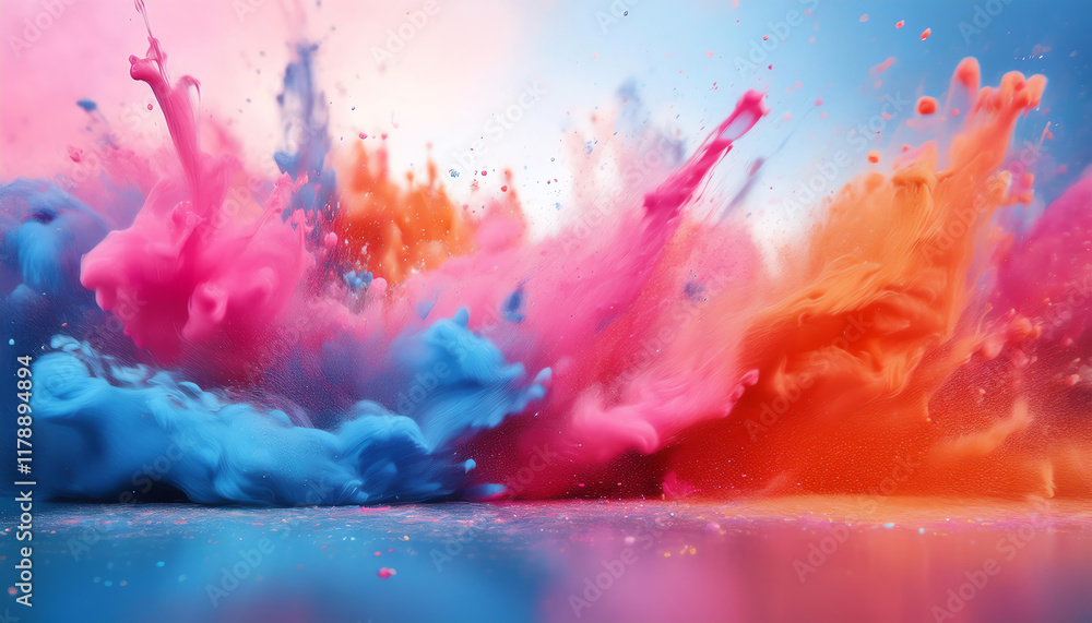 Poster a vibrant explosion of colorful powders creates a dynamic and artistic visual display, blending pink