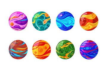 Vibrant planet icon collection in colorful and creative vector illustrations.  
