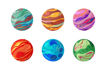 Bright collection of colorful planet icons with vibrant and modern vector designs.  

