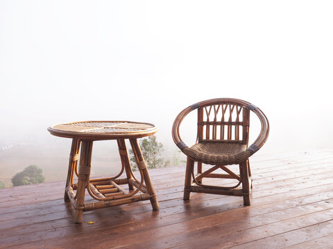 Rattern chair and table at vintage terrace cafe