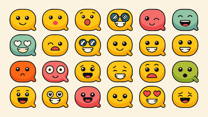 Set of emoticon vector icons in different facial expressions and styles.
