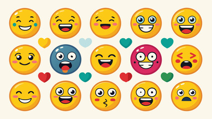 Vector collection of emoticons with different facial expressions and moods.
