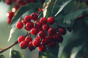 Obraz premium Red Berries Hanging from Tree