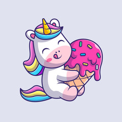 Cute Unicorn Holding Ice Cream Cone Cartoon Vector Icon 
Illustration. Animal Food Icon Concept Isolated Premium 
Vector. Flat Cartoon Style 