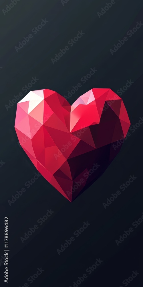 Poster A heart made of red triangles is displayed on a black background. The heart is made of many small triangles, giving it a unique and interesting appearance
