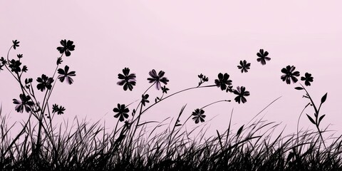 Silhouetted wildflowers and grass against a pink sky, showcasing nature's serene beauty in a minimalist composition.