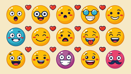 Obraz premium Funny emoticon faces with vibrant reactions and quirky expressions. 