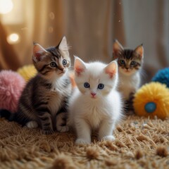 Cute kitten sitting lush green.