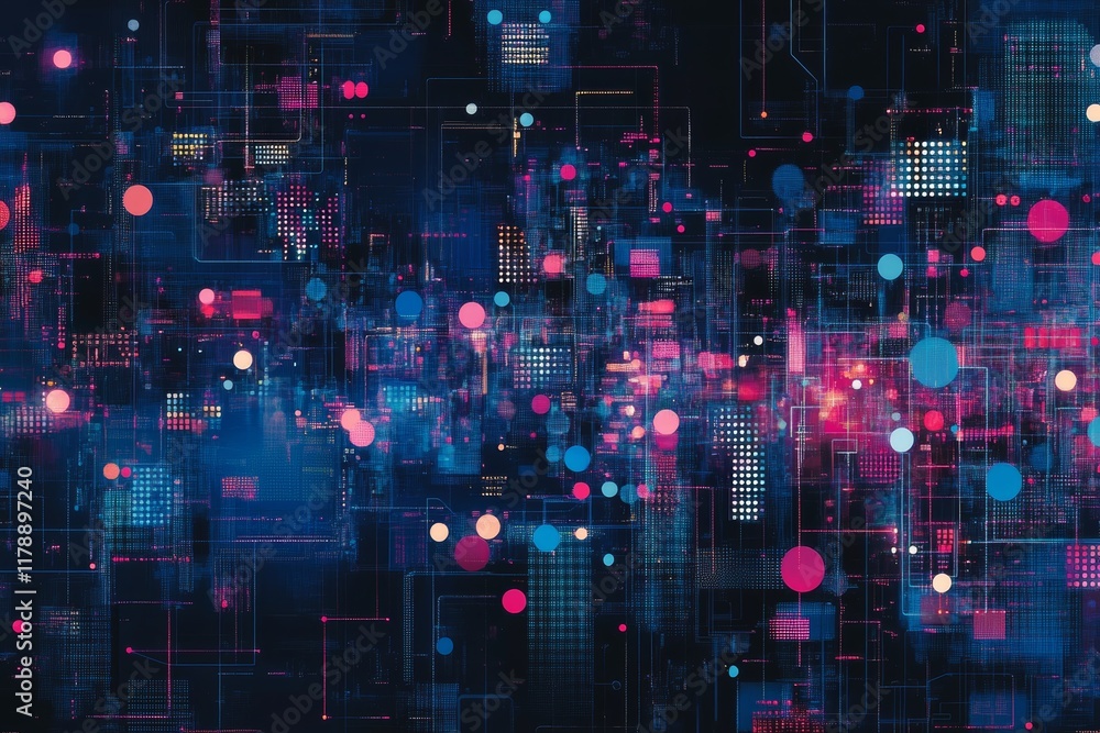 Poster explore a vibrant digital background featuring colorful codes and graphs, embodying the essence of t