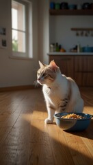 Cute kitten sitting lush green.