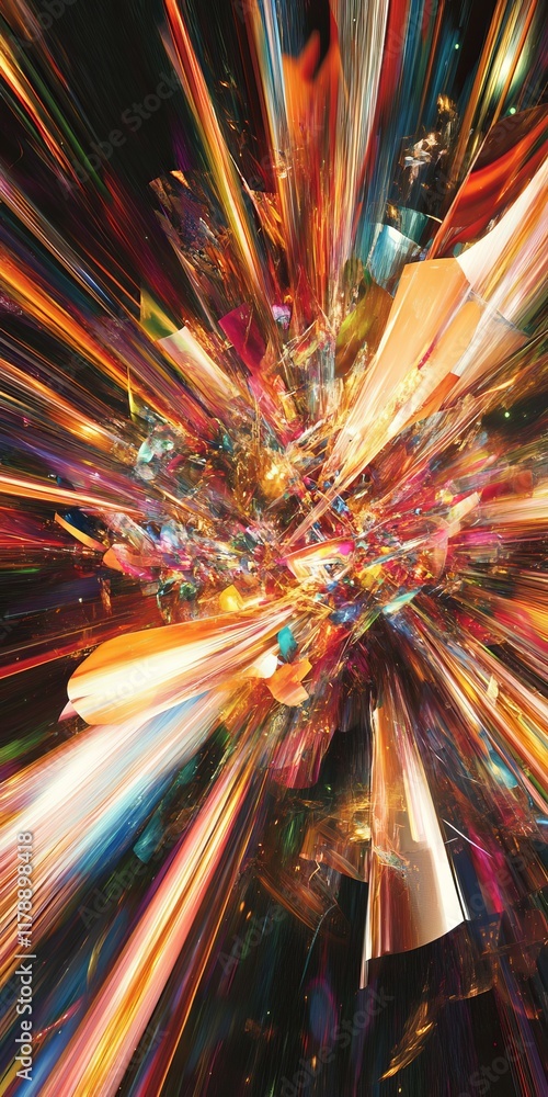 Poster a stunning abstract image showcasing a burst of vibrant colors and dynamic energy, creating a sense 