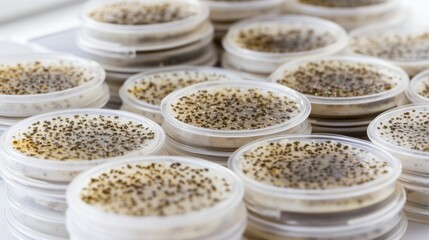 Petri Dishes with Fungi Growth in Laboratory Setting