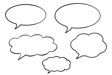 Set of empty speech cloud designs for communication, dialogue, and messaging.
