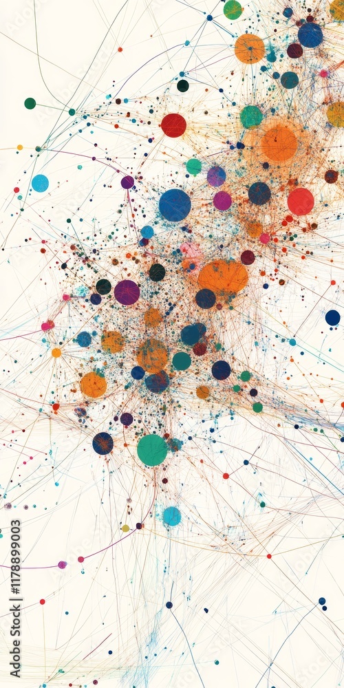 Poster explore a vibrant abstract illustration showcasing the dynamic interconnections of digital data with