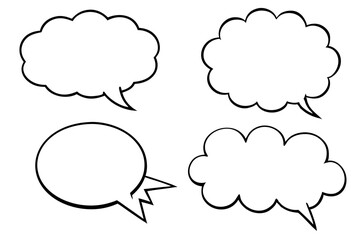 Vector collection of blank speech clouds in diverse shapes for creative use.
