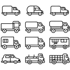 Collection of colorful transport truck icons in creative vector illustrations.  
