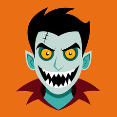 Adorable vampire character enjoying a festive Halloween night with pumpkins.
