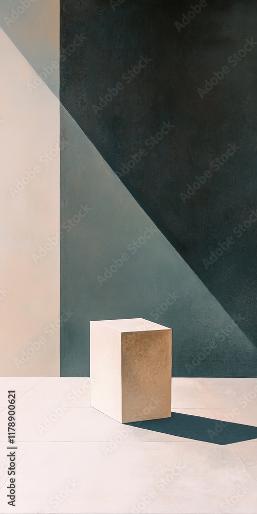 Poster a minimalist cube casts an intriguing shadow in a contemporary space, showcasing the elegance of geo